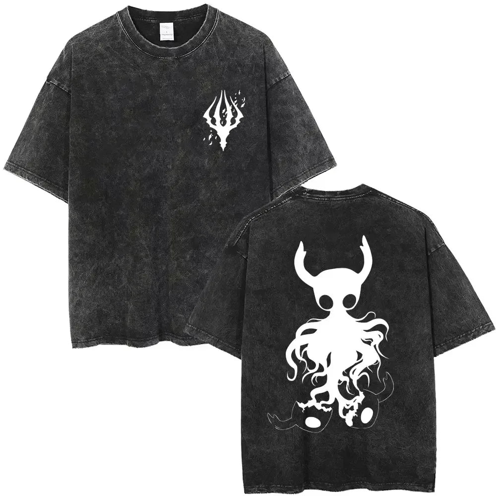 تي شيرت جرافيكي مطبوع عليه لعبة هولو نايت الكلاسيكية المغسولة للرجال والنساء، تي شيرت كاجوال من القطن بأكمام قصيرة، تي شيرت كبير الحجم للجنسين