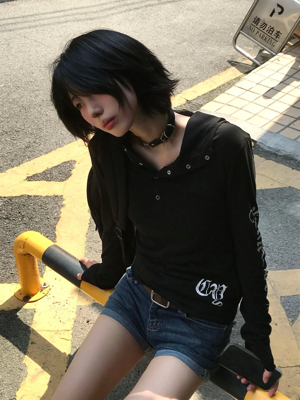 Genayooa American Retro T-shirt Women Hooded Print Graphic Tops Y2k Vintage Tops Streetwear Japanese 2000s Grunge Tops E-girls