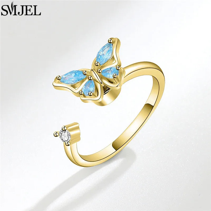 خواتم فاخرة دوارة على شكل حيوانات لتخفيف التوتر للنساء، خواتم دوارة لطيفة على شكل زهرة وقلب ويعسوب، خاتم مضاد للتوتر، مجوهرات زفاف