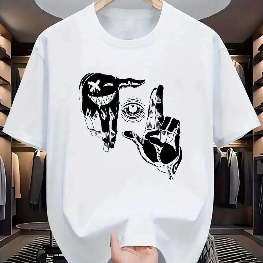 تيشيرت رجالي صيفي 2025 مصنوع من البوليستر، مريح، يسمح بمرور الهواء، برقبة دائرية، مزين بنقشة عين شخصية مطبوعة، مناسب للأنشطة الخارجية