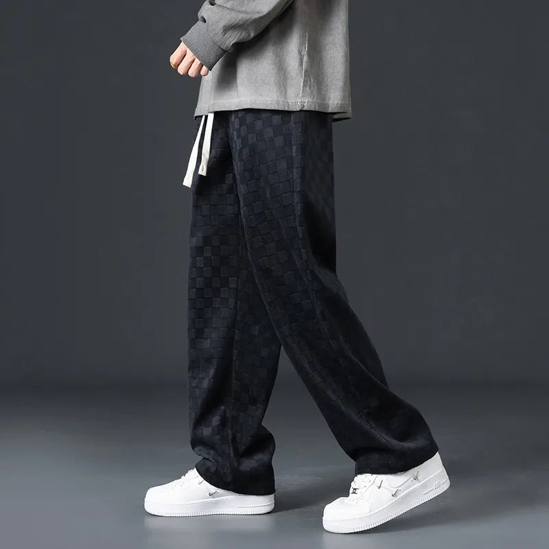 Corduroy Pants Men's Spring Autumn Loose Straight Wide-leg Sweatpants Hong Kong Style Sports Casual Trousers