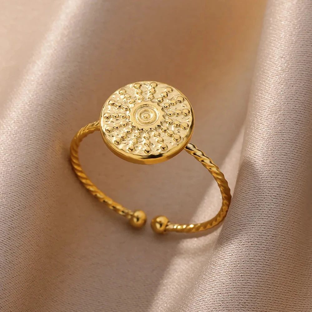 خواتم عملات معدنية عتيقة الطراز من اليونان القديمة للإلهة أريثوسا للنساء، مصنوعة من الفولاذ المقاوم للصدأ ومزينة باللؤلؤ المقلد والزركون على شكل هلال، مجوهرات عصرية