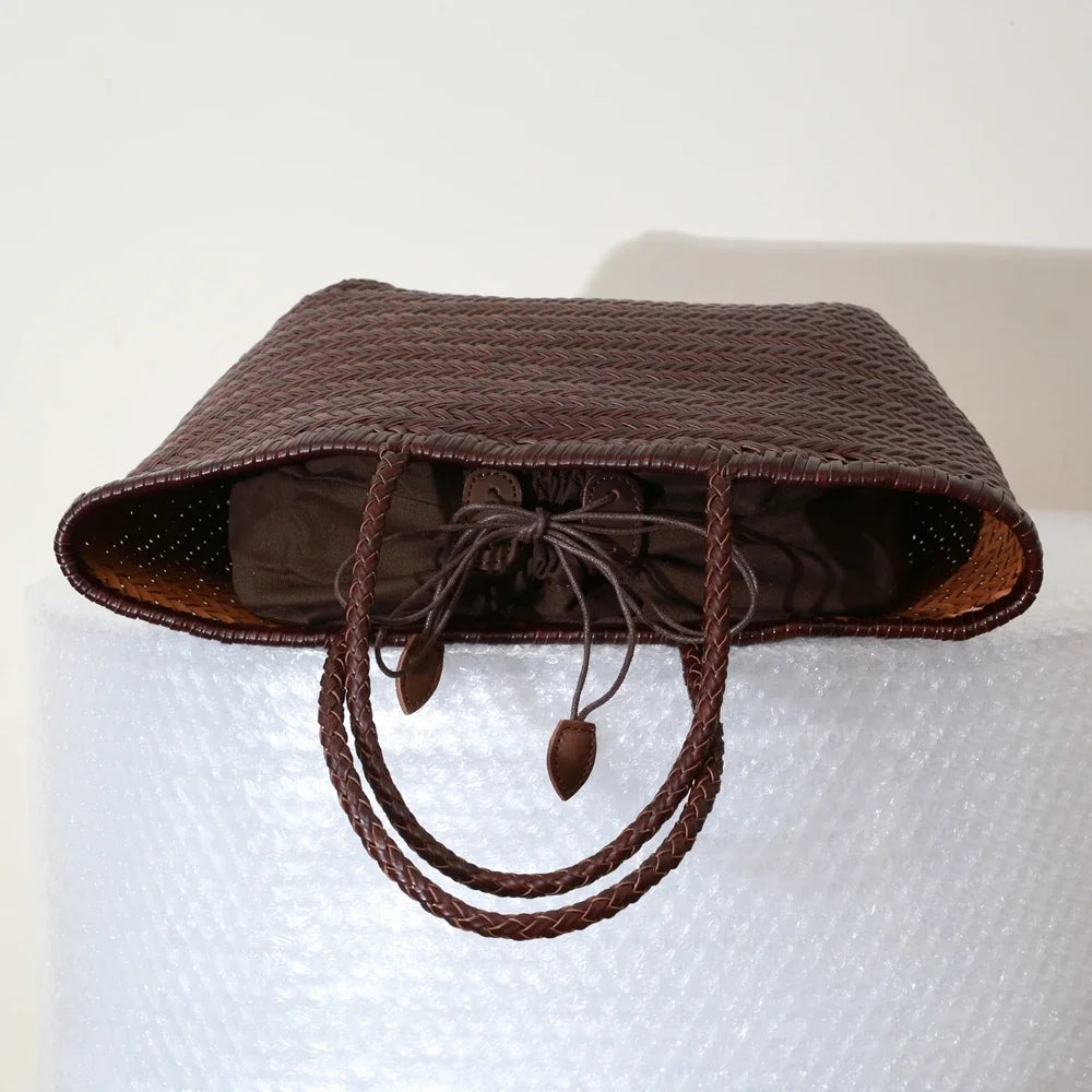 حقائب يد نسائية من الجلد الطبيعي، حقيبة كتف منسوجة، حقيبة تسوق كاجوال، محفظة كبيرة عتيقة، حقيبة يد كروس من جلد البقر للسيدات