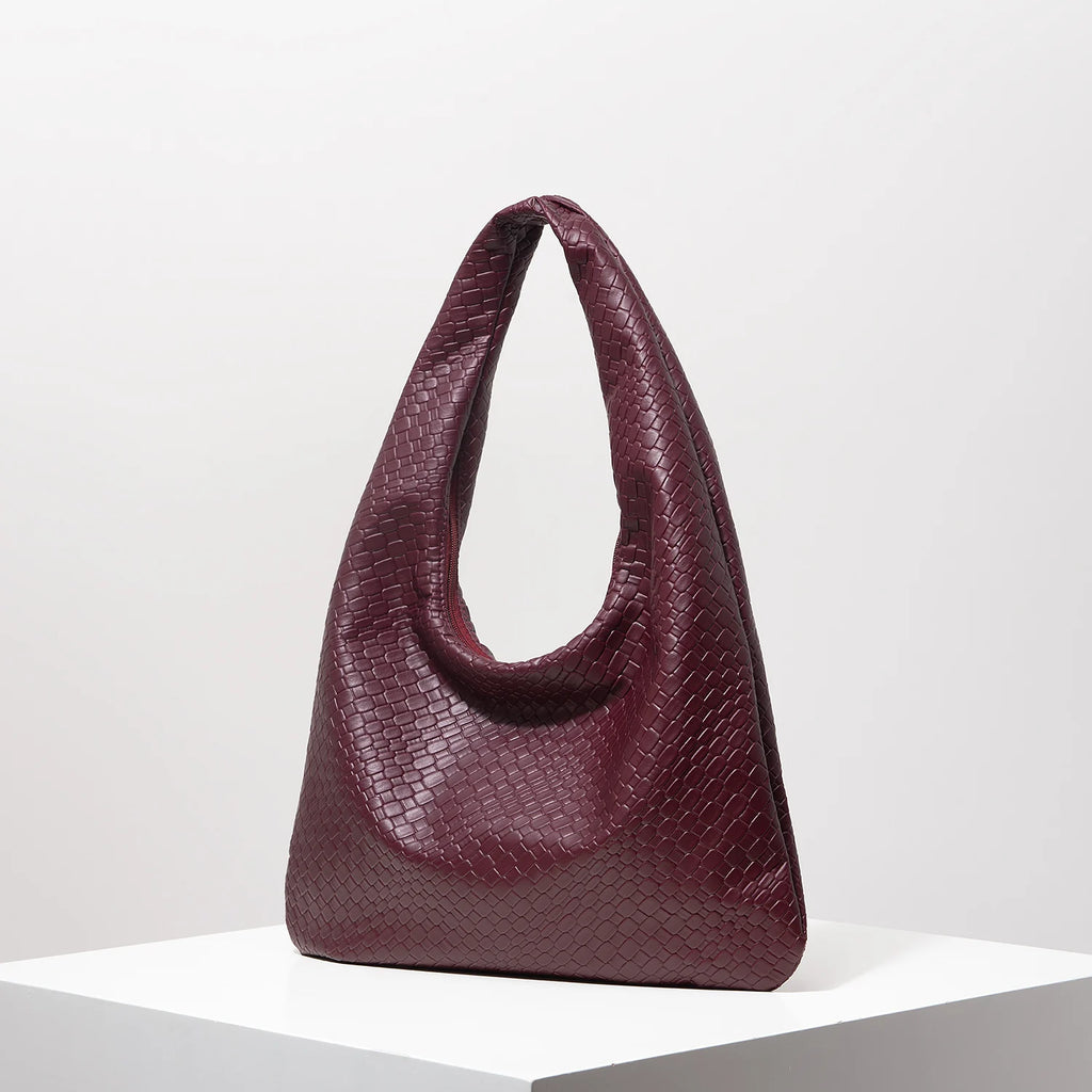 Vintage Faux Woven Leather Shoulder Bag, Women's Handbag, Large Capacity Tote Bag, Crescent Bag, Zipper Underarm Bag, Daily Commuter Bag (Random Pattern)