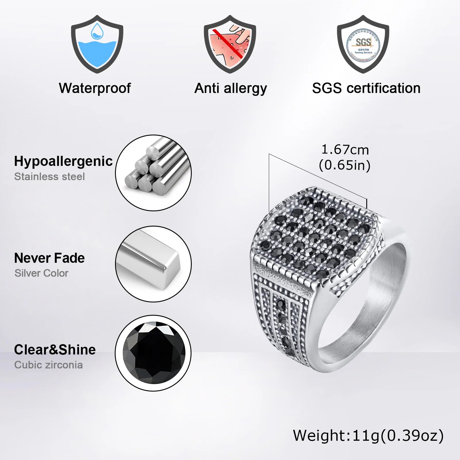 خاتم حجر أسود للرجال والفتيان، خاتم إبهام من الفولاذ المقاوم للصدأ، خاتم سميك مربع الشكل، هدايا مجوهرات فاخرة للرجال بأسلوب البانك