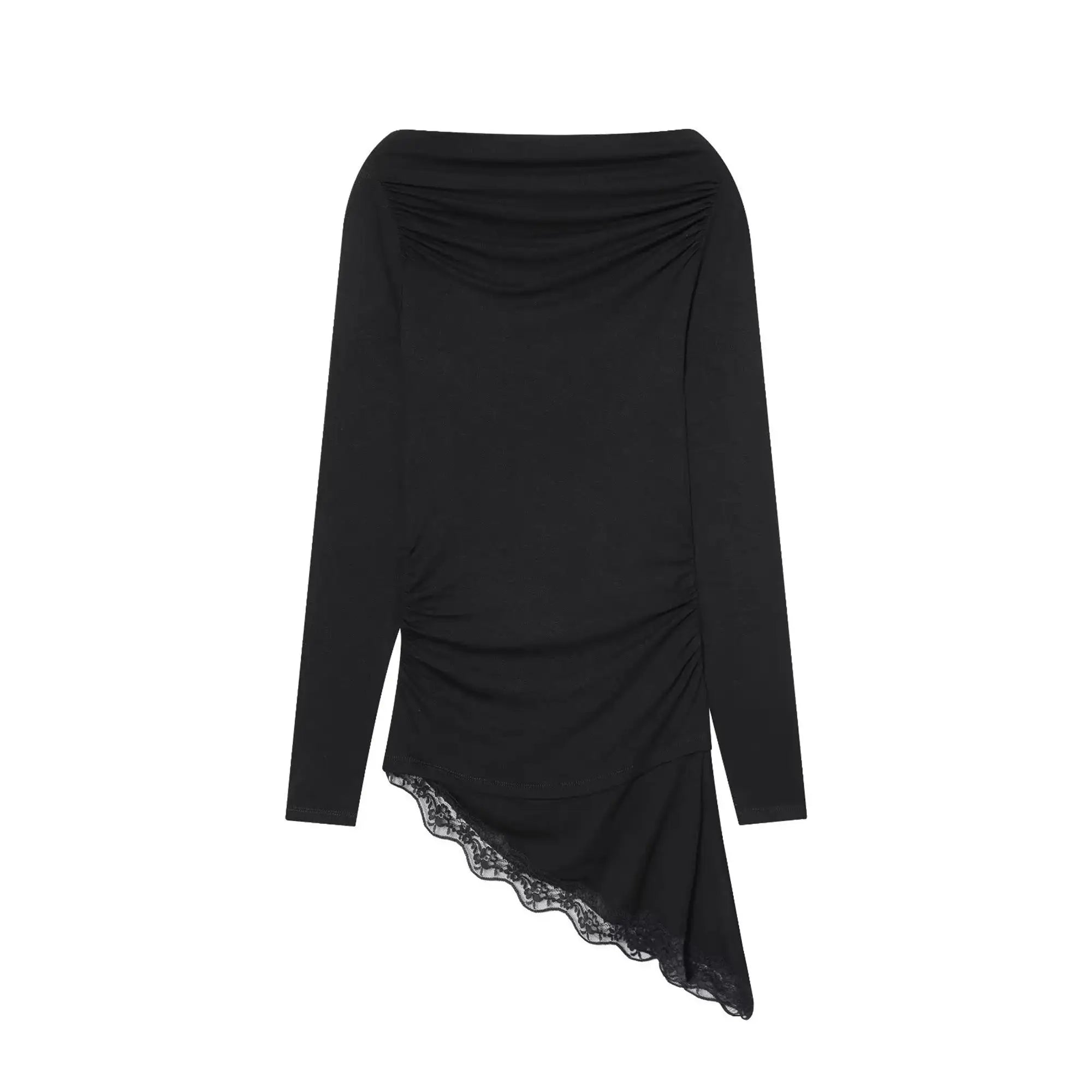 تي شيرت نسائي جديد من TFMLN 2026 ربيعي بأكمام طويلة وحاشية غير متماثلة ورقبة قارب وقمصان علوية كاجوال ضيقة للسيدات ملابس الشارع