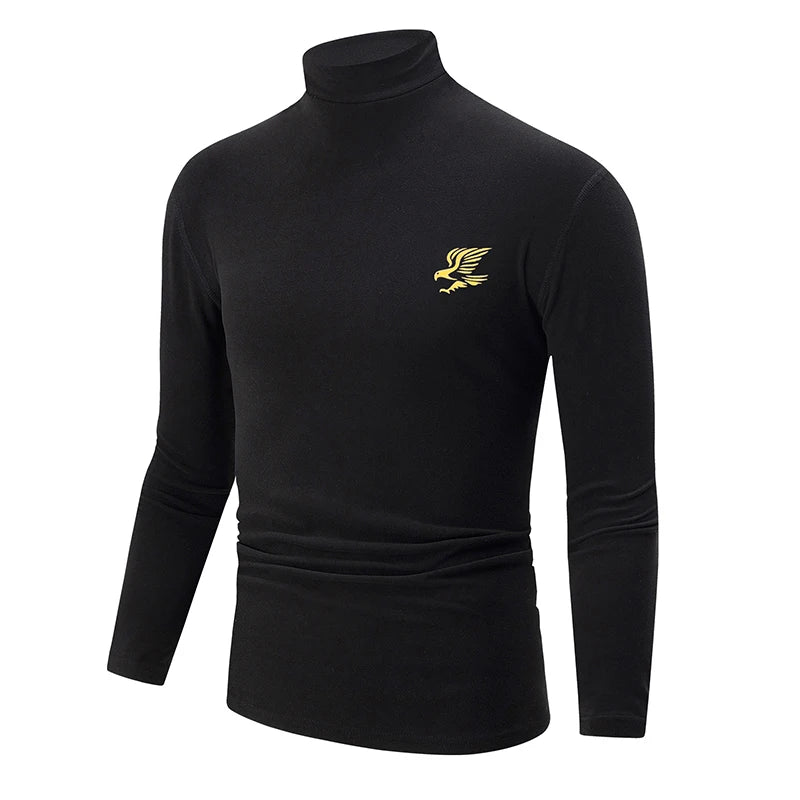 تي شيرت رجالي مكون من قطعتين/ثلاث قطع، مناسب للخريف/الشتاء، بلون واحد، دافئ، مناسب للمراهقين، مقاس كبير، قميص رياضي مريح، نصف رقبة عالية، قاعدة