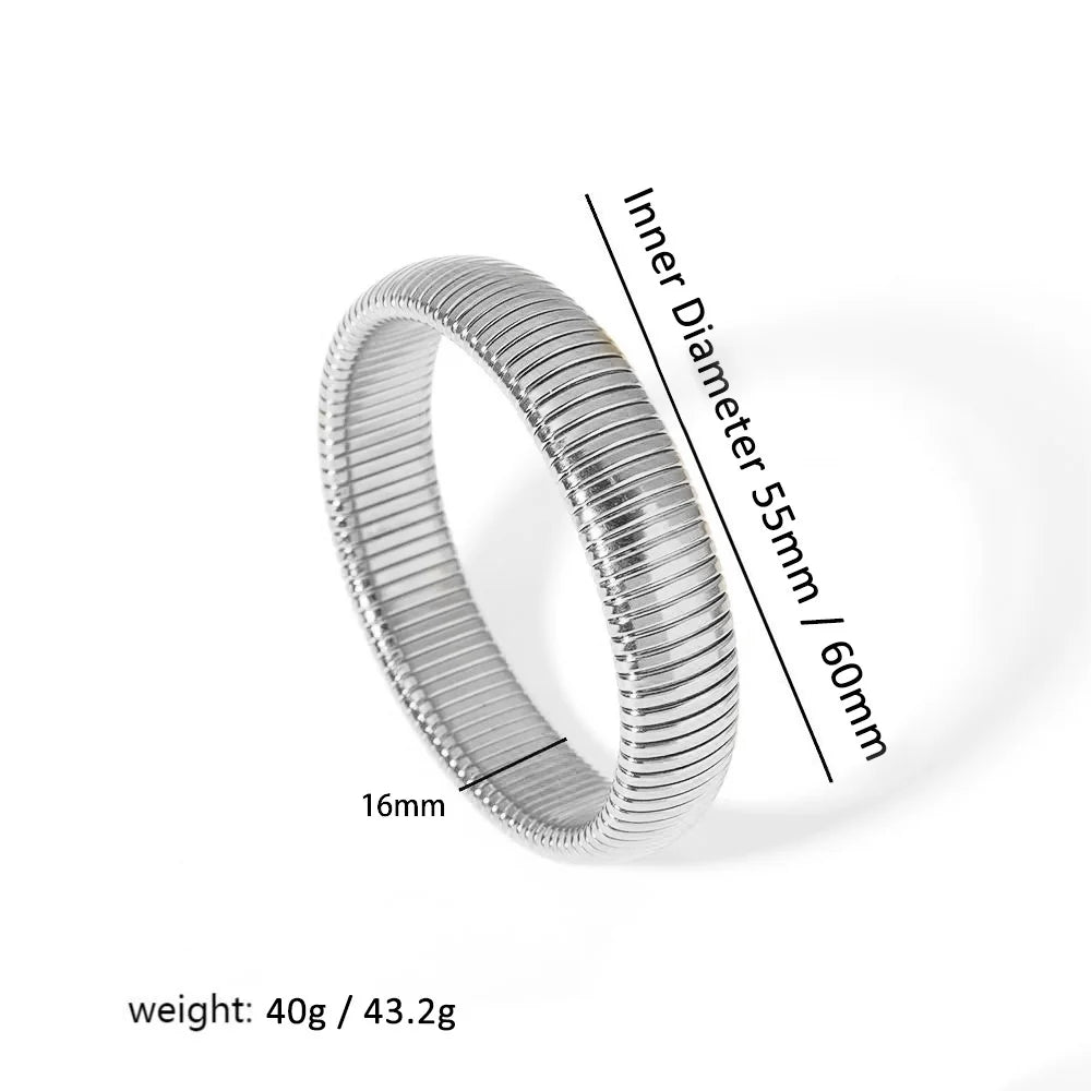 سوار مطاطي من الفولاذ المقاوم للصدأ 304L للنساء، مطلي بالذهب عيار 18 قيراطًا، بتصميم بانك عريض وعريض، مصنوع من المعدن الحلزوني، مقاوم للماء.