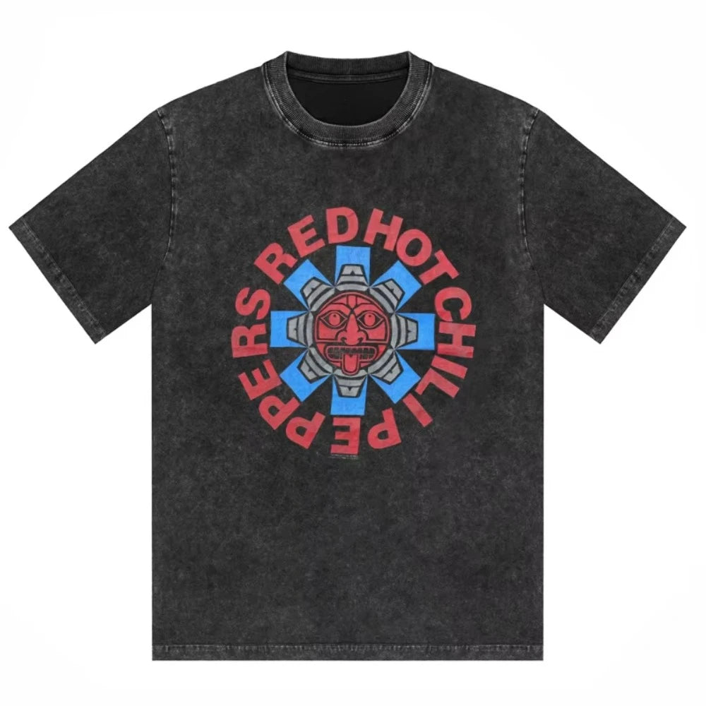 تي شيرت رجالي ونسائي مطبوع عليه شعار فرقة ريد هوت تشيلي بيبرز، مصنوع من القطن المغسول بتصميم هيب هوب، بأكمام قصيرة، ومقاسات كبيرة، مناسب للصيف