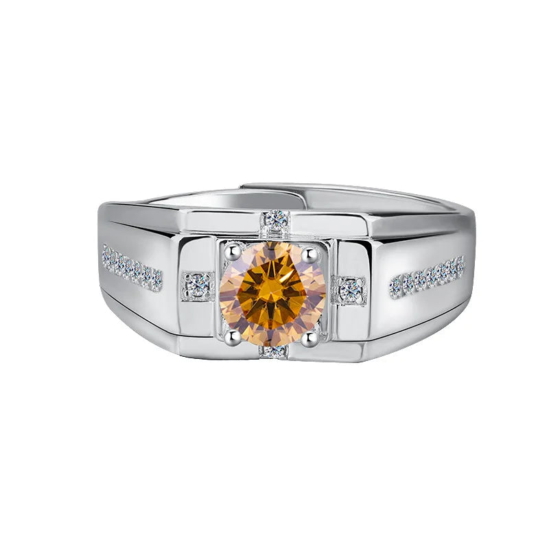 خاتم مويسانيتي فضي عالي الجودة، خاتم بلاتينيوم فارس للرجال، خاتم زفاف رجالي بسيط وأنيق