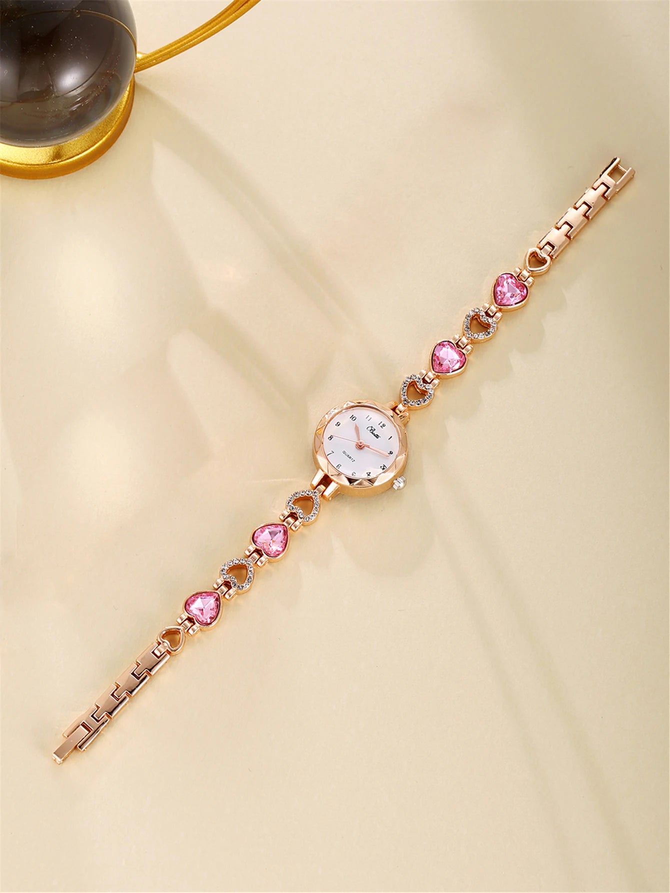 قطعتان من سوار ساعة كوارتز فاخر وبسيط للنساء، بالإضافة إلى محفظة صغيرة وردية اللون لحفظ البطاقات، هدية مثالية لـ