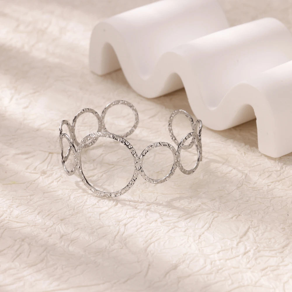 Stainless Steel Bracelet For Women Men Aesthetic Flower Leaf Bangle Opening Gold Color Geometric Bangles Bracelets Femme Jewelry