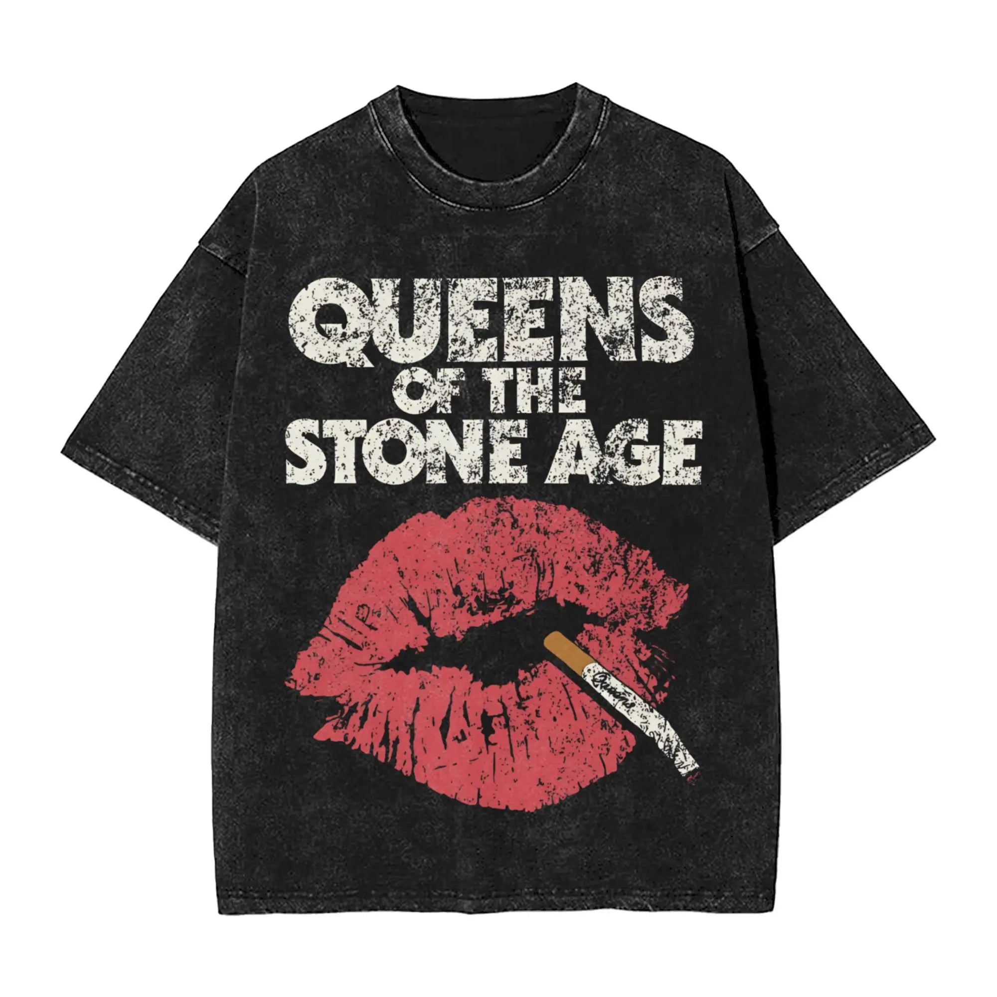 تي شيرت رجالي من فرقة ملكة العصر الحجري، تي شيرتات فكاهية مغسولة، تي شيرت بأكمام قصيرة وياقة مستديرة، تي شيرت قطني خالص، ملابس هدايا