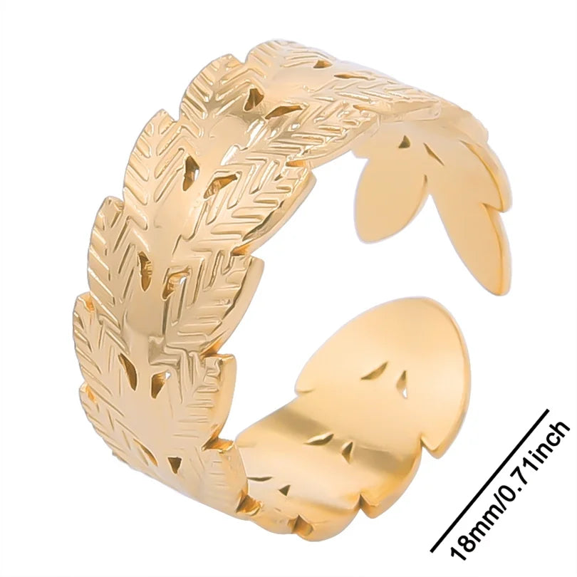 خواتم أنيقة مطلية بالذهب من الفولاذ المقاوم للصدأ، 6 قطع/مجموعة، بتصميمات زهور ونجوم وأوراق شجر وحب وثعبان، خواتم مجردة، مجوهرات نسائية بالجملة