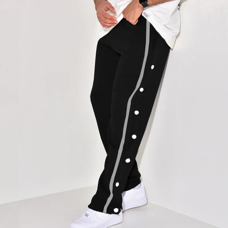 2024 European and American casual sports breasted pants men's autumn new loose straight drawstring plus-size pants
