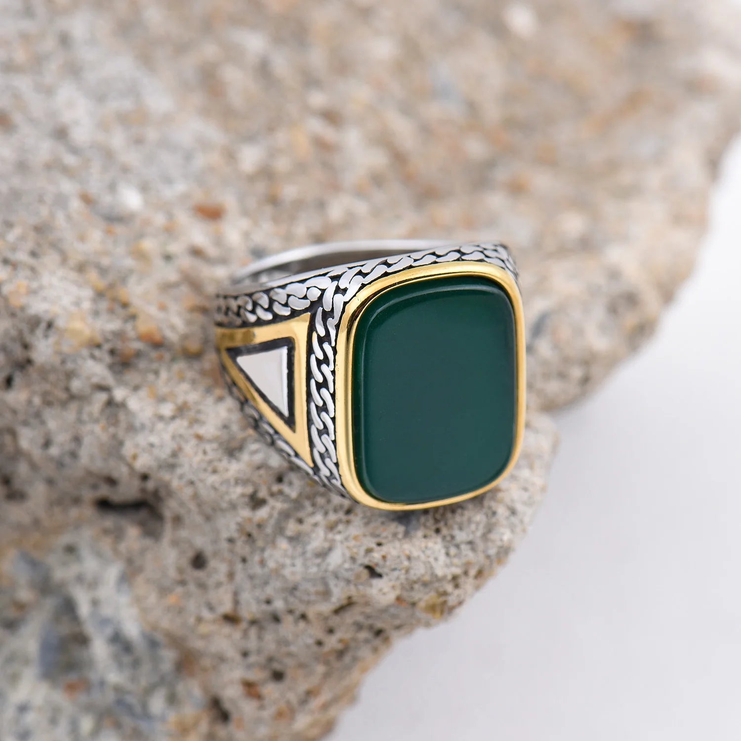 R3427 خواتم رجالية عالية الجودة من الفولاذ المقاوم للصدأ 316L مرصعة بأحجار العقيق الأسود المتنوعة، مجوهرات عصرية