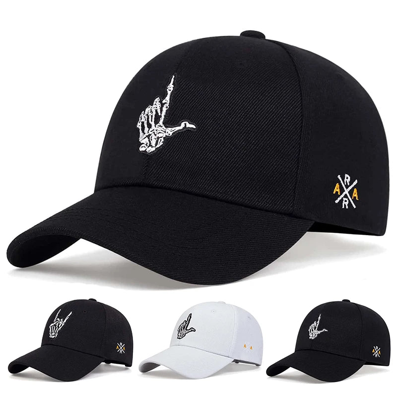 قبعات بيسبول مطرزة بأصابع هيكل عظمي للجنسين للربيع والخريف قبعات كاجوال قابلة للتعديل وقبعة واقية من الشمس