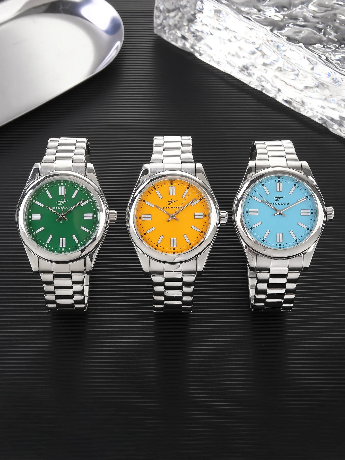 Ricecgo 1 Men's Classic Quartz Watch - Business Style, Round Dial, Bar Scale, Calendar Display, Stainless Steel Strap, Quartz Movement, Suitable for Daily Wear, Ideal Gift for Birthdays or Special Occasions, Father's Day Gift