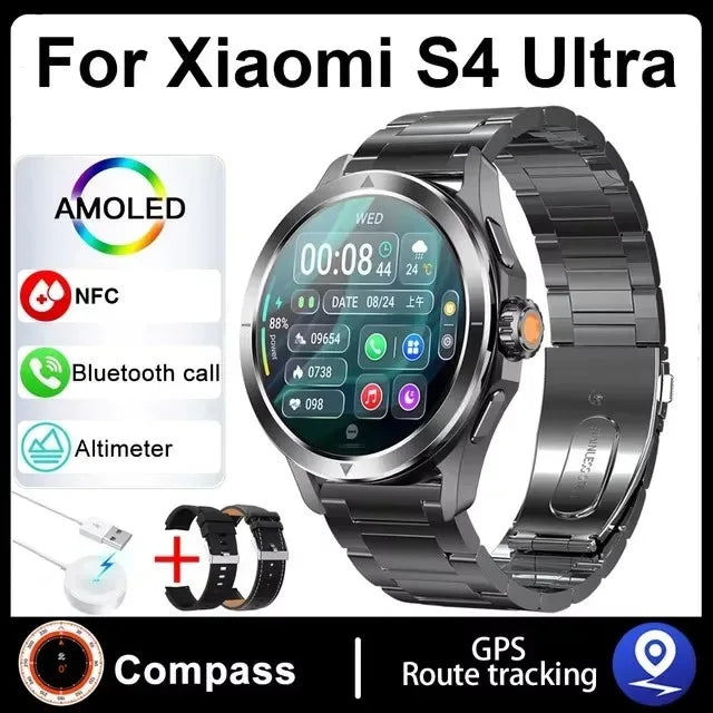 ساعة ذكية جديدة للرياضات الخارجية Xiaomi S4 Ultra للرجال 1.53 بوصة AMOLED NFC GPS بوصلة معدل ضربات القلب مقاومة للماء BT Call ساعة ذكية