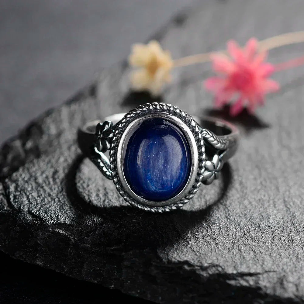 خواتم فضة إسترليني عيار 925 بتصميم عتيق، مرصعة بحجر عين النمر الطبيعي على شكل زهرة، مقاس 8×10 مم، مناسبة للرجال والنساء.