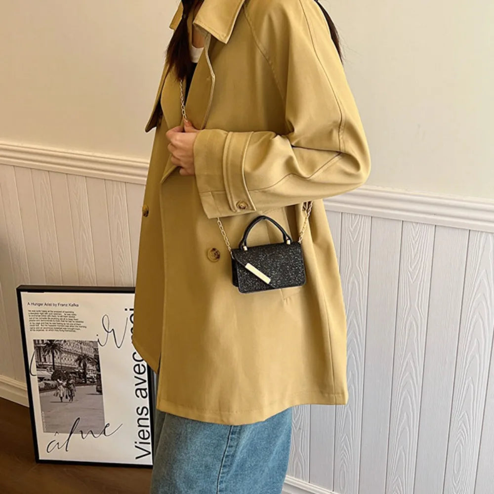 حقيبة كتف مربعة صغيرة عصرية على الطراز الكوري حقيبة يد لامعة حقيبة تنقل يومية حقيبة رسول عادية