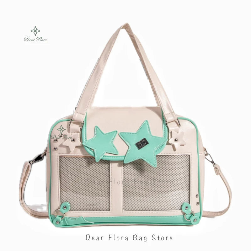 حقيبة Y2K Trendy Star Ita Bag من Lolita Girl ذات الجيب الشفاف وحقيبة كروس أنيقة للنساء حقيبة كتف أنيقة ومحفظة وحقيبة يد
