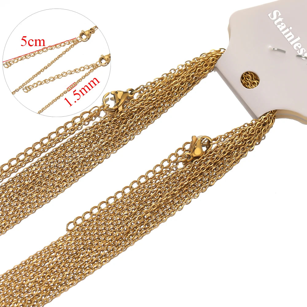 10 قطع 45 + 5 سم سلاسل وصلات من الفولاذ المقاوم للصدأ باللون الذهبي بكميات كبيرة قلادات مجوهرات عصرية سلاسل قابلة للتعديل بالجملة قلادات DIY