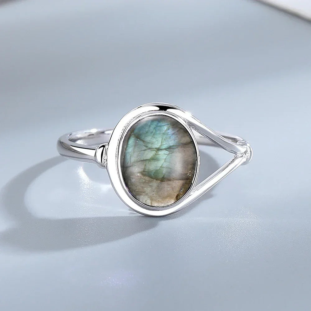 925 Sterling Silver Ring Natural 10*14mm Moonstone Rings Oval Large Gemstone Vintage Fine Jewelry for Women Men