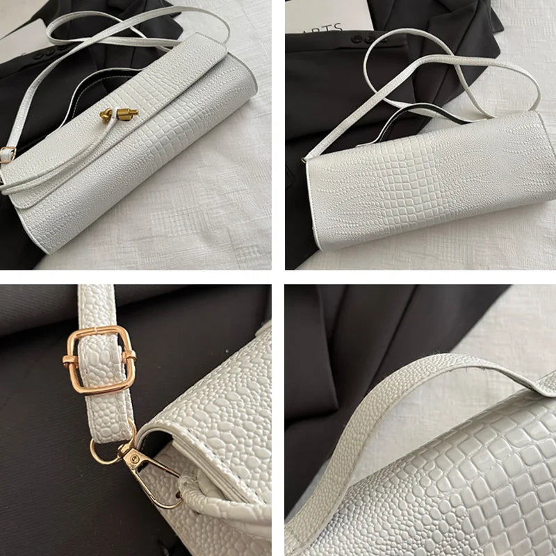 حقيبة كروس بودي منقوشة بنقشة جلد التمساح - حزام قابل للتعديل وإبزيم معدني، خفيفة الوزن ومتينة للاستخدام اليومي للنساء