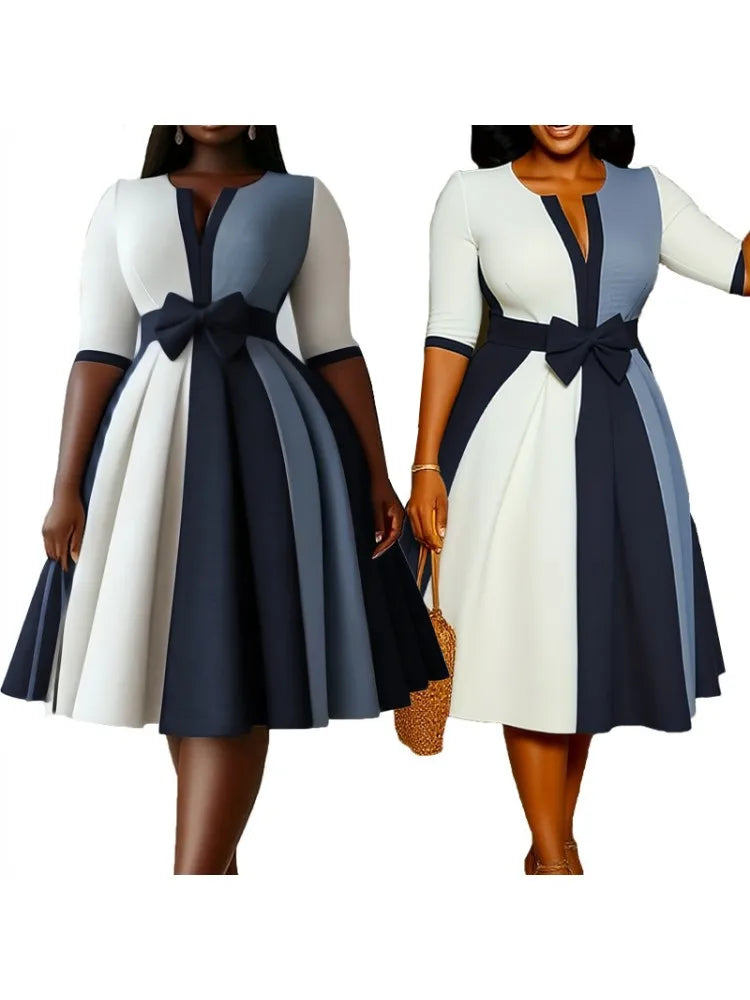 Elegant Women Luxury Formal V-Neck Midi Dress Fashion Half Sleeve Evening Ladies Street Party Vestidos 2026 Spring Summer