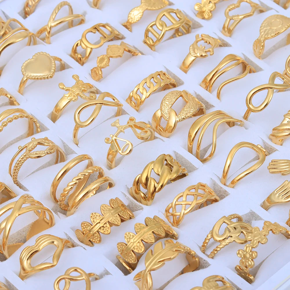 20 Pieces/Lot Vintage Adjustable Stainless Steel Rings Mixed Oil Pressure Titanium Steel Men and Women Couple Finger Ring