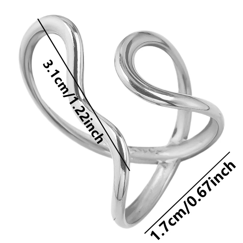 خاتم معدني عالي الجودة بتصميم غير منتظم ومجوف، مفتوح وقابل للتعديل، مصنوع من الفولاذ المقاوم للصدأ، مناسب للنساء والرجال، إكسسوارات مستوحاة من زهرة ونجمة البحر