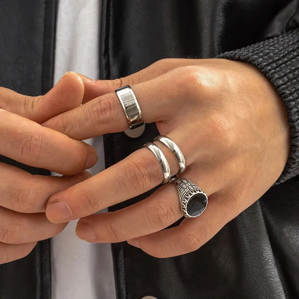 مجموعة من 6 خواتم فضية عتيقة على شكل جمجمة هيكل عظمي عتيق للجنسين من Goth Vintage Skeeled ... للرجال