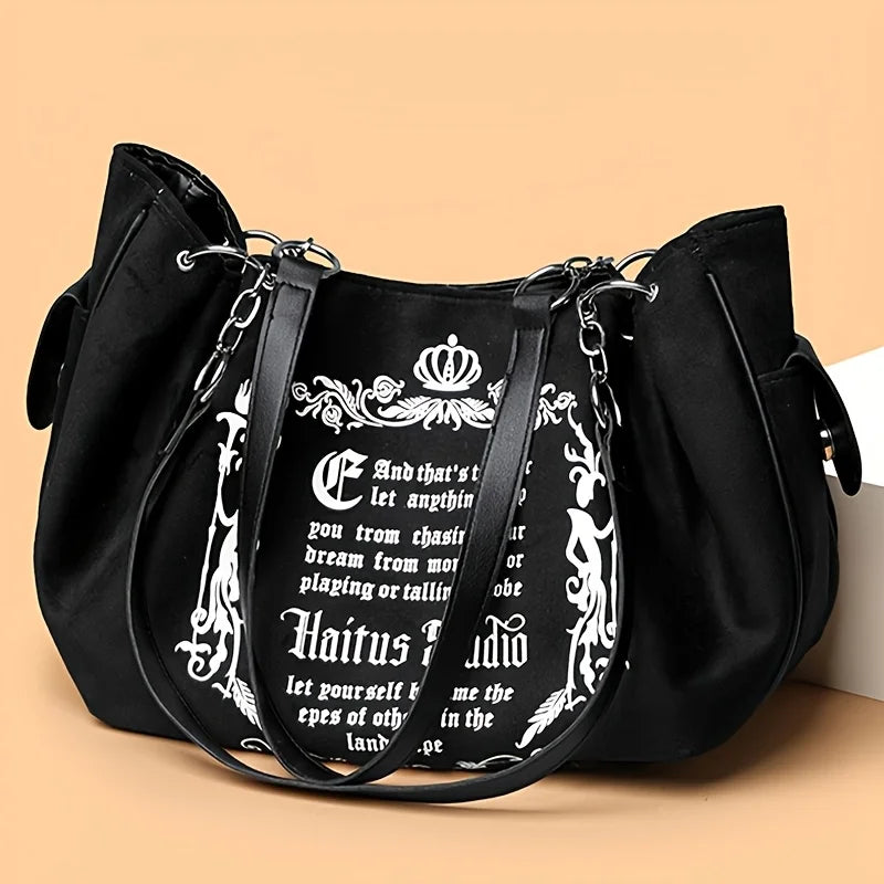 حقيبة كتف نسائية من جلد الغزال الصناعي بطبعة حروف، حقيبة حمل كبيرة الحجم بتصميم كلاسيكي للتنقل اليومي والحمل باليد. حقيبة على شكل يقطين