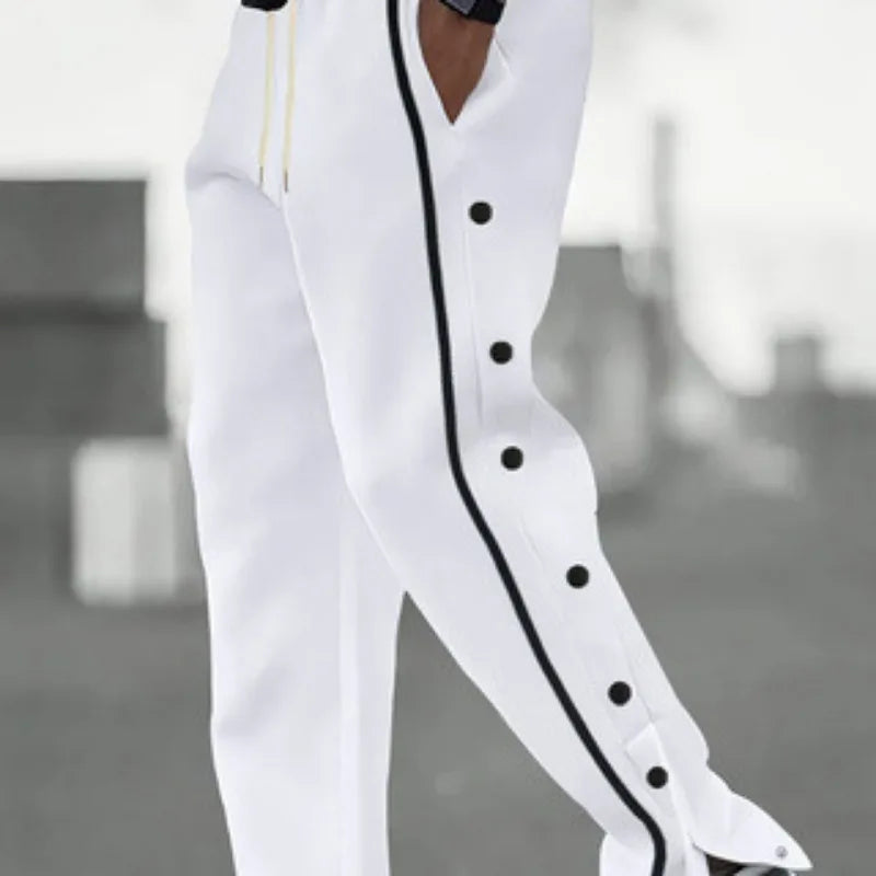 Autumn New Fashion Men's Casual Sports Buttoned Pants Straight Drawstring Trousers