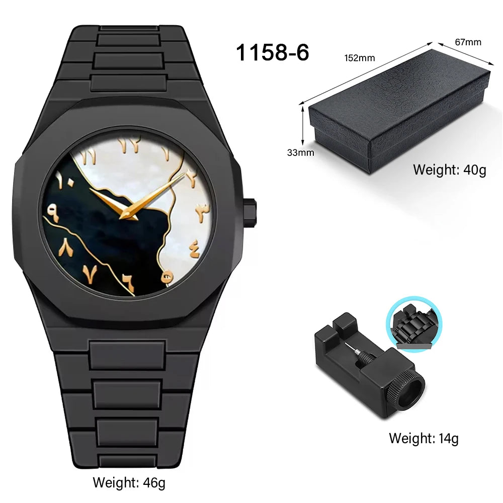 ساعة كوارتز كلاسيكية للرجال من البلاستيك المقاوم للماء بتصميم الشرق الأوسط بمينا أرقام عربية باللون الفضي والذهبي، يمكن تخصيصها