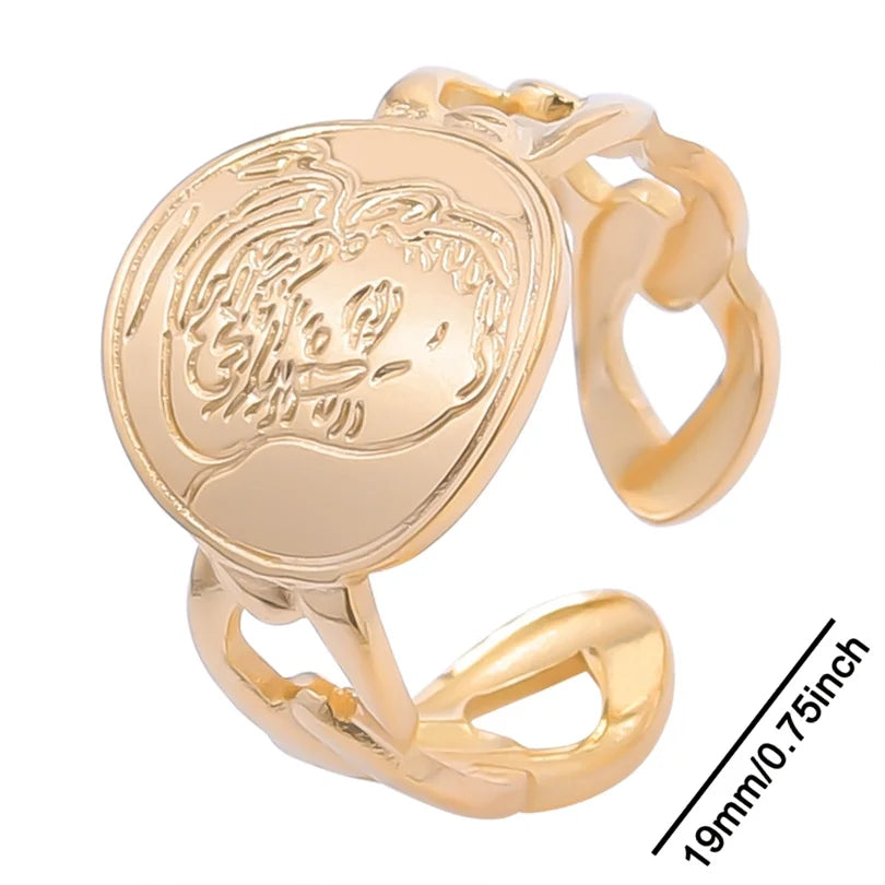 خواتم أنيقة مطلية بالذهب من الفولاذ المقاوم للصدأ، 6 قطع/مجموعة، بتصميمات زهور ونجوم وأوراق شجر وحب وثعبان، خواتم مجردة، مجوهرات نسائية بالجملة