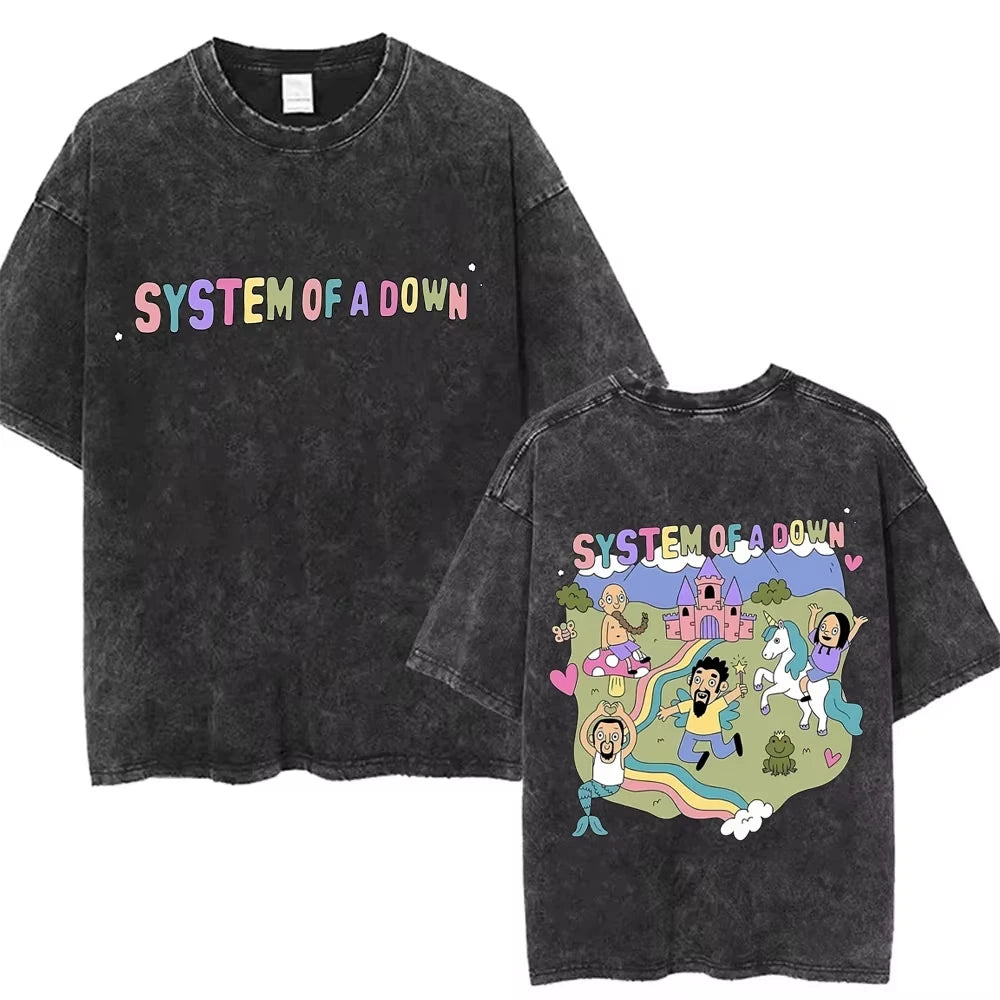 تيشيرتات جرافيكية مغسولة من ألبوم System of A Down Toxicity للرجال والنساء، تيشيرت روك كبير الحجم للرجال، تيشيرتات معدنية بديلة عتيقة