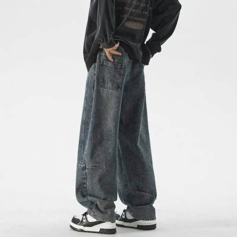 2025 American Style Relaxed Fit Jeans for Men Loose Fit Stretch Waist Loose Straight Leg Denim Pants Casual Comfortable Big 3XL