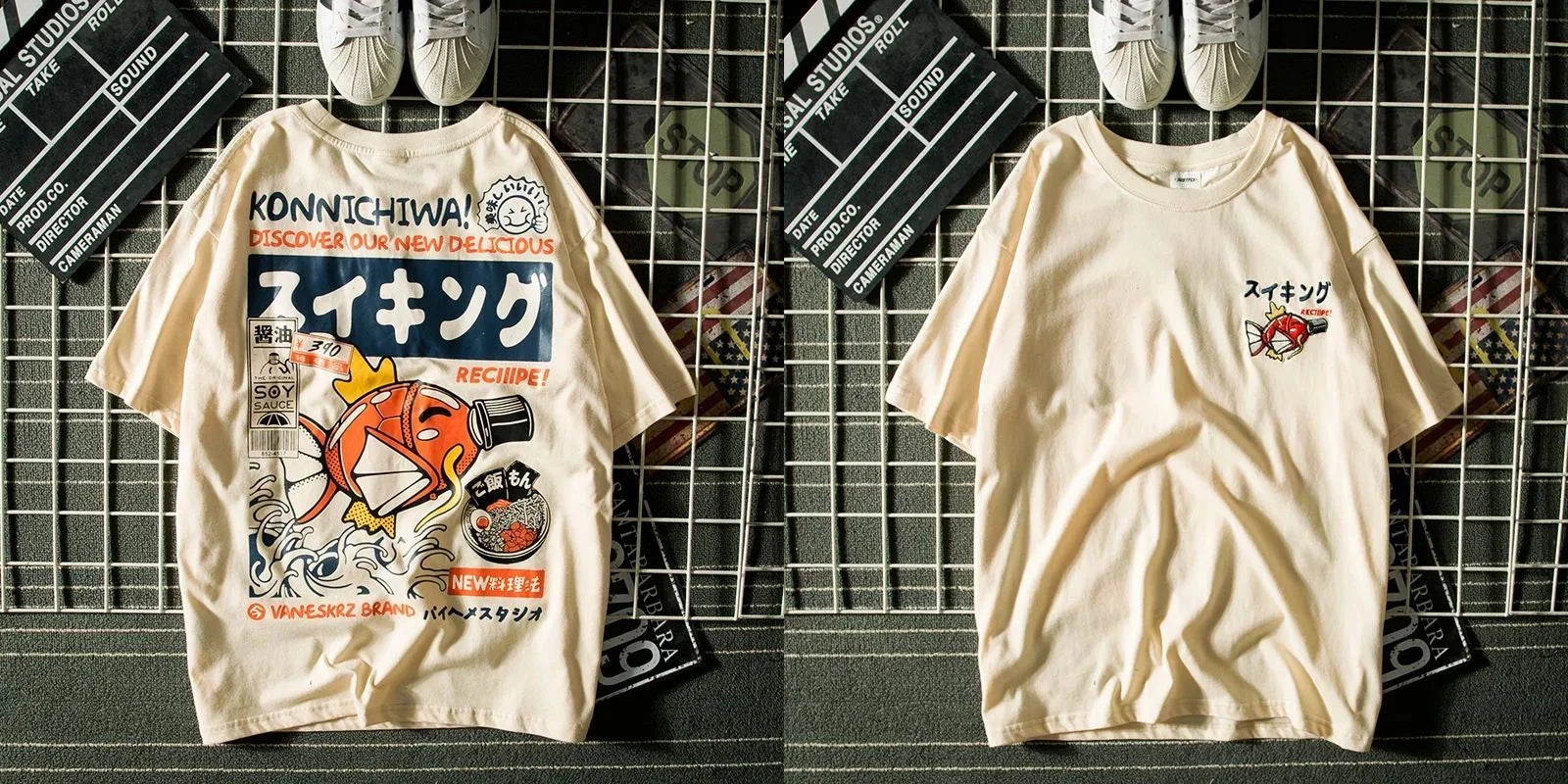 تيشيرت هاراجوكو Y2k بأكمام قصيرة، بتصميم سمكة الكارب اليابانية، تيشيرت رياضي رجالي واسع، مصنوع من القطن عالي الجودة، ملابس فضفاضة للجنسين