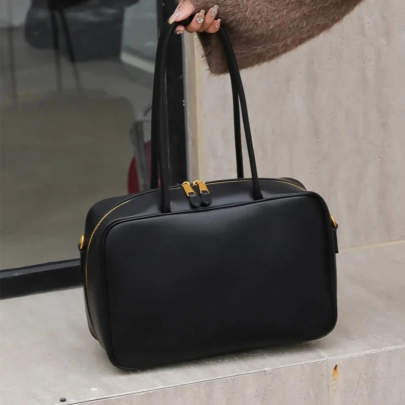 حقائب كتف نسائية أنيقة من الجلد الأصلي باللون الأسود بتصميم فاخر من جلد البقر البني حقيبة كبيرة للنساء حقائب يد نسائية باللون البني