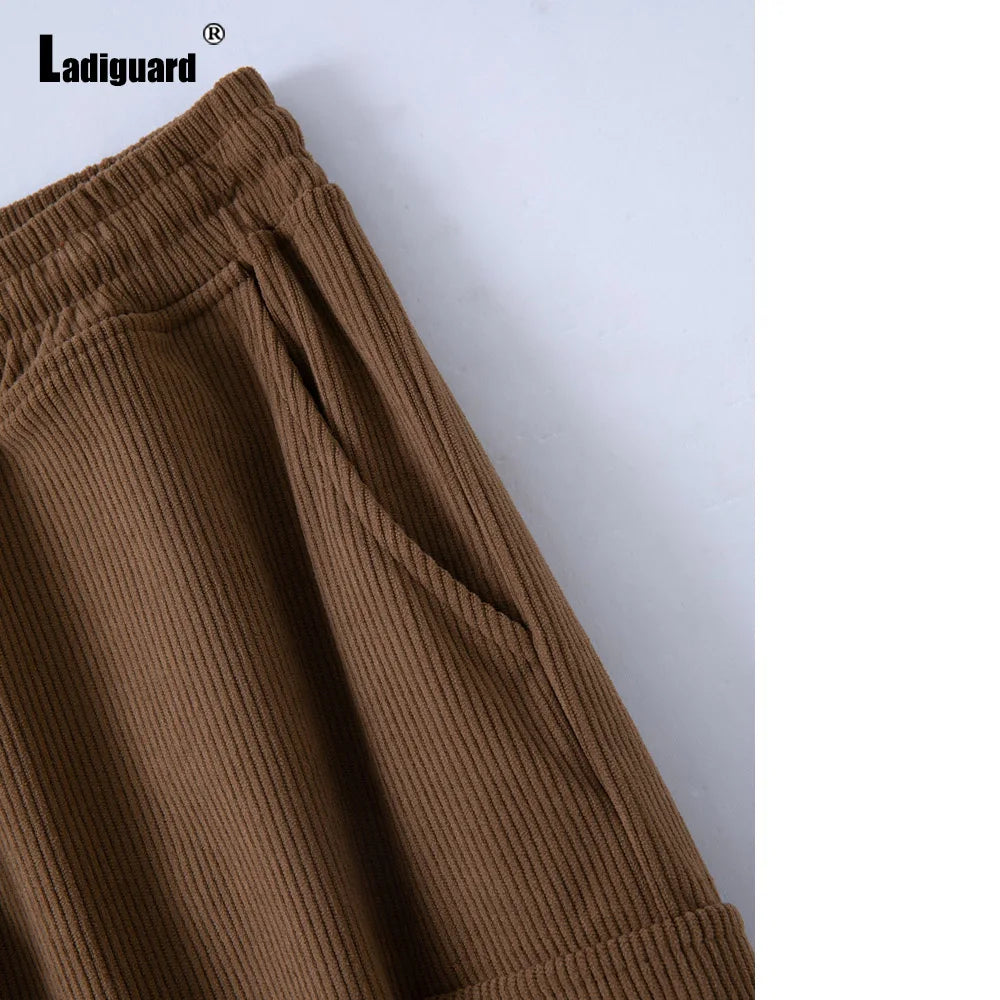 Men's Stand Pocket Corduroy Cargo Pants 2024 Autumn Basic Full-Length Trouser Plus Size Mens Casual Drawstring Sweatpants New