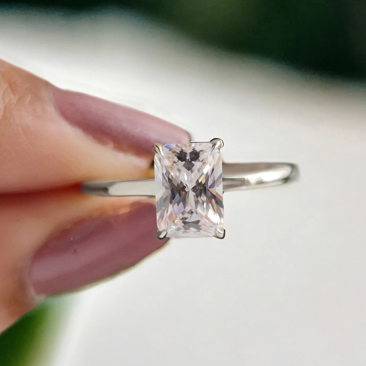 خاتم مستطيل لامع رائع من الفضة الإسترليني عيار 925 مرصع بالزركون (1-5 قيراط) للنساء، مناسب للخطوبة والزفاف، مجوهرات فاخرة عالية الجودة