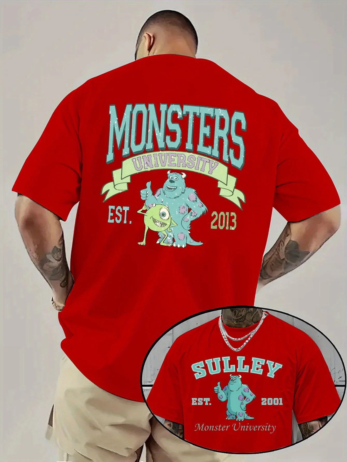 تيشيرت صيفي رجالي من ديزني مونستر يونيفرستي، مناسب للارتداء اليومي والأنشطة الترفيهية، مصنوع من القطن، بأكمام قصيرة وقصة واسعة.