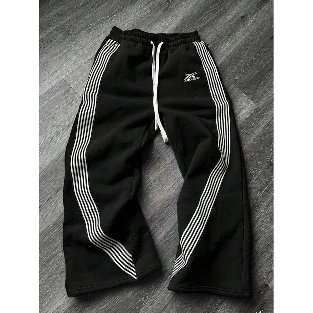 Men's Striped Casual Pants Loose Straight Leg Versatile Sports Pants Retro Streetwear Men's Pants