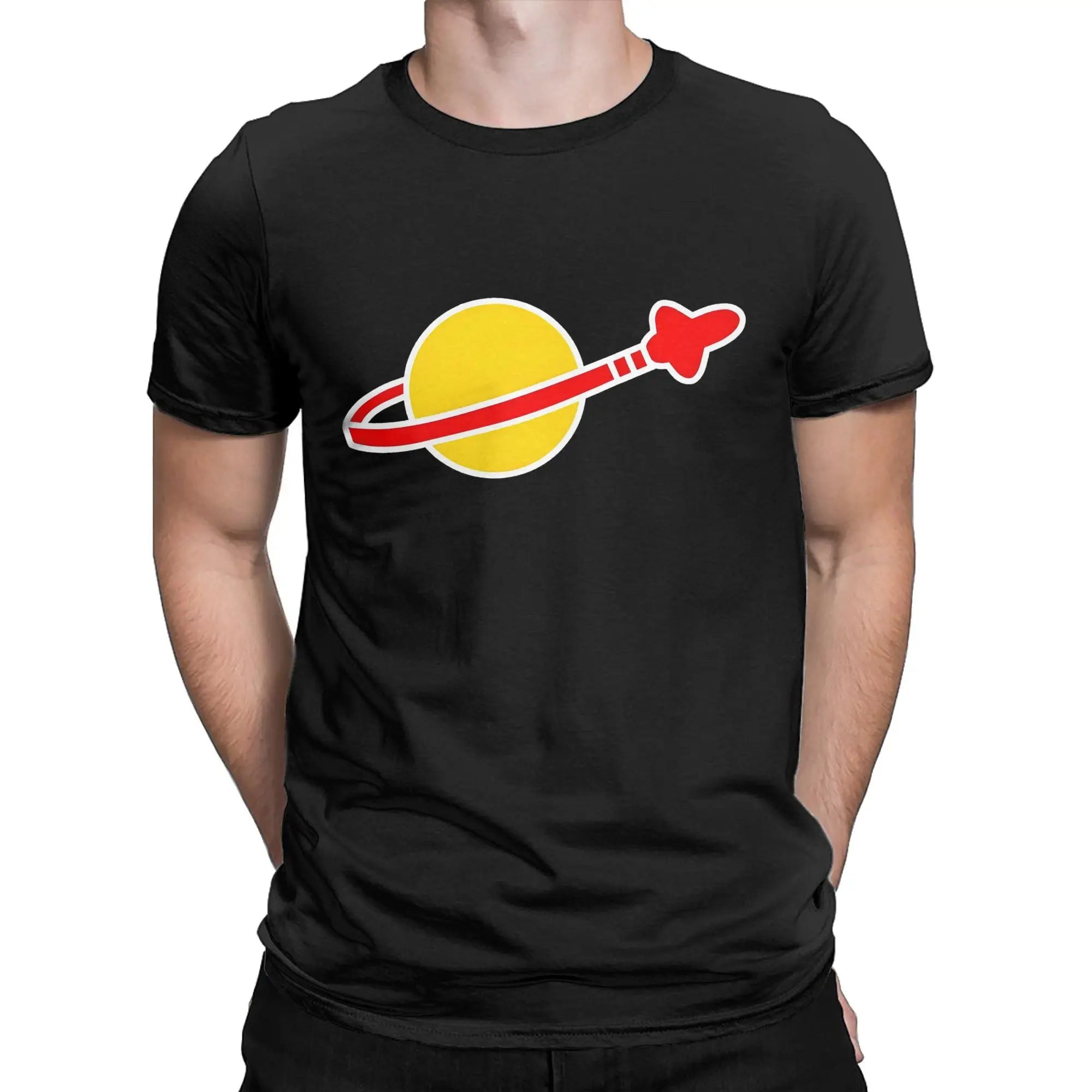 تي شيرت رجالي من القطن الخالص برقبة دائرية وأكمام قصيرة وملابس بمقاسات كبيرة بشعار رجل الفضاء الهيبستر بيني ليغو القديم