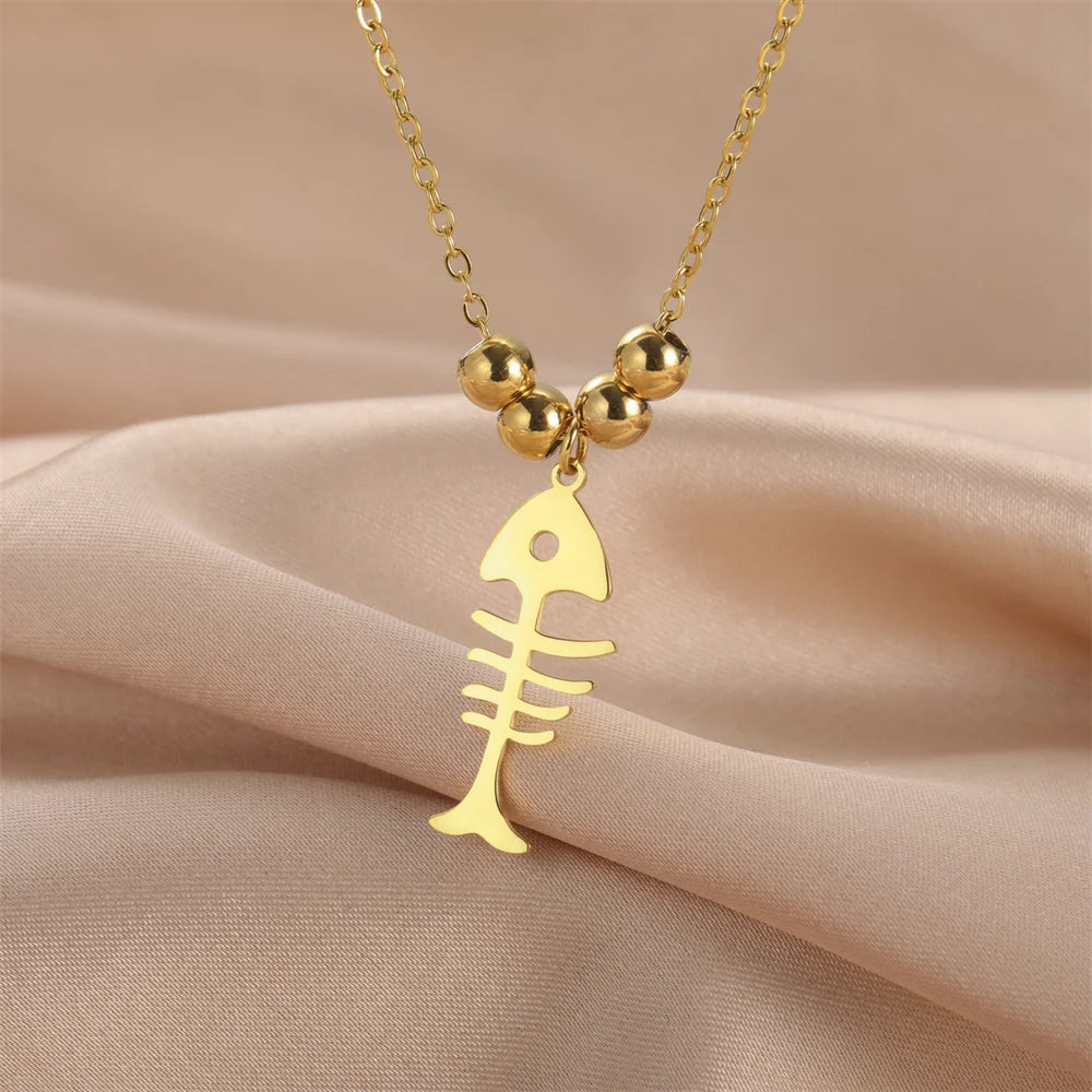 قلادات My Shape على شكل عظام قطة وسمكة للنساء والفتيات وحيوانات القطط الصغيرة وسلسلة عنق من الفولاذ المقاوم للصدأ ومجوهرات