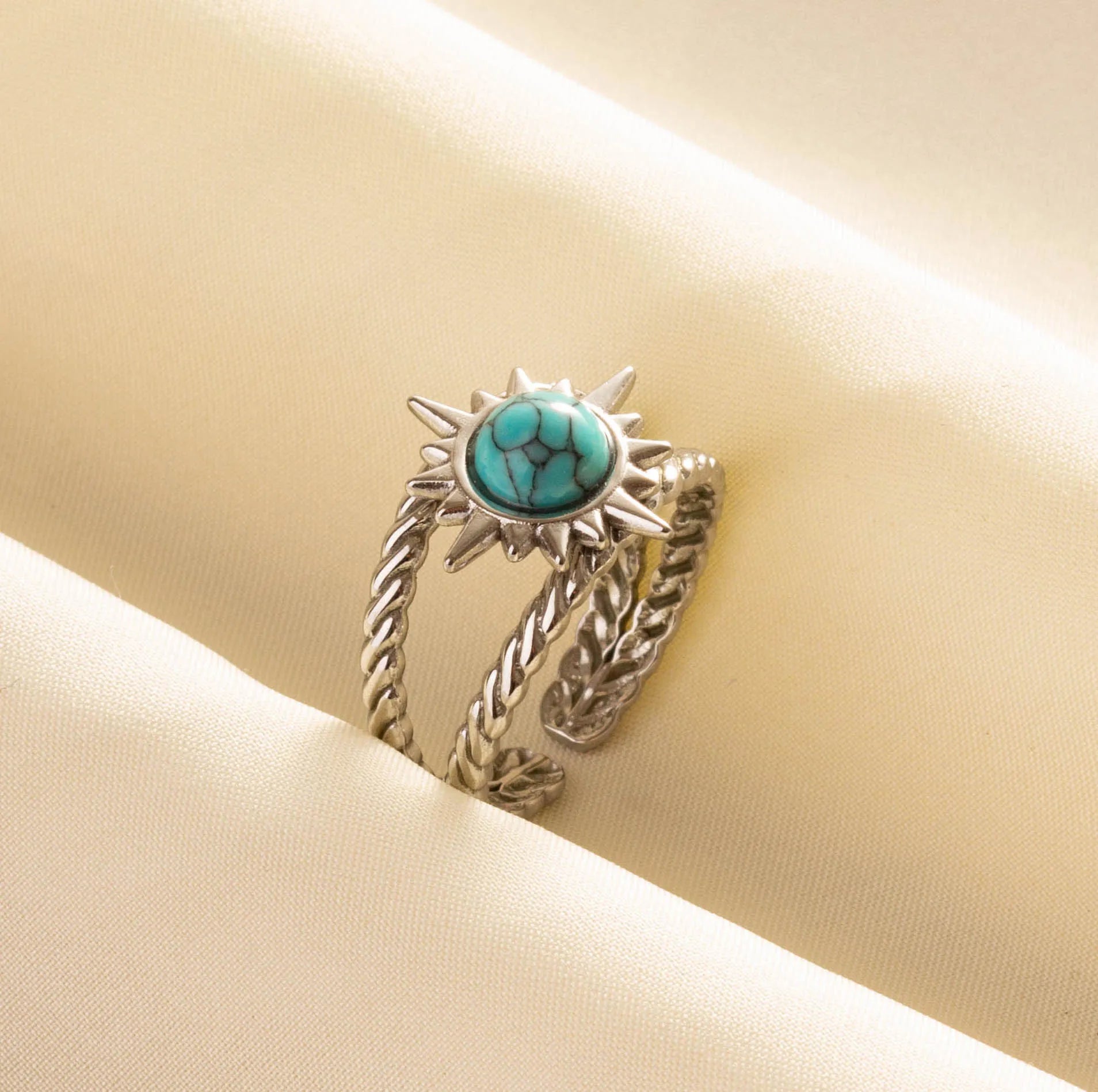 5 قطع من الخواتم الفنية البوهيمية المفتوحة المرصعة بحجر الفيروز الأزرق الفاتح، قابلة للتعديل، مصنوعة من الفولاذ المقاوم للصدأ، هدايا مجوهرات بوهيمية للنساء