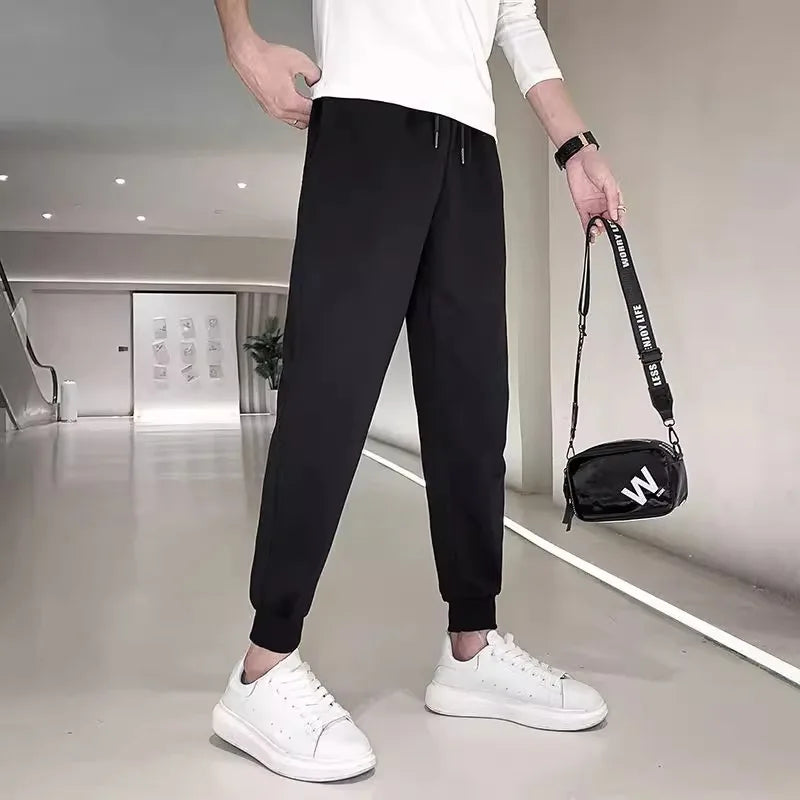 New men's high-quality solid-color sport pants - sport outfit - elastic waist - 2026 casual loose pants - black/grey - cotton jo
