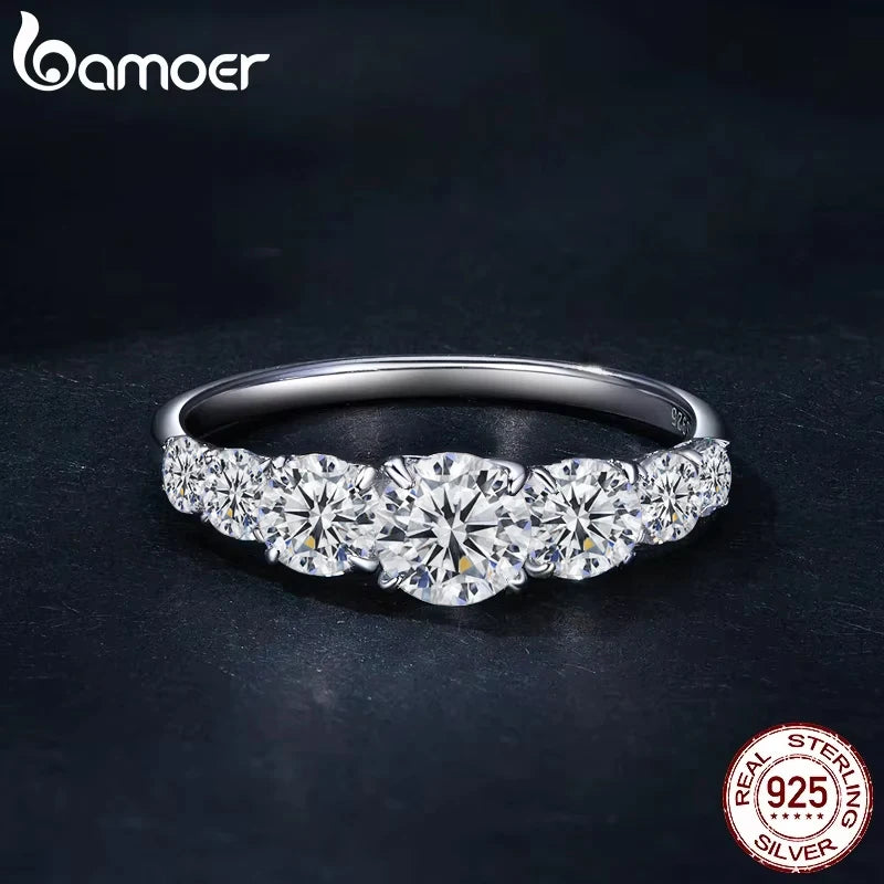 Bamoer Moissanite Ring Heart Setting D Color VVS1 EX Lab Diamond Ring 925 Sterling Silver for Women Engagement Wedding Jewelry